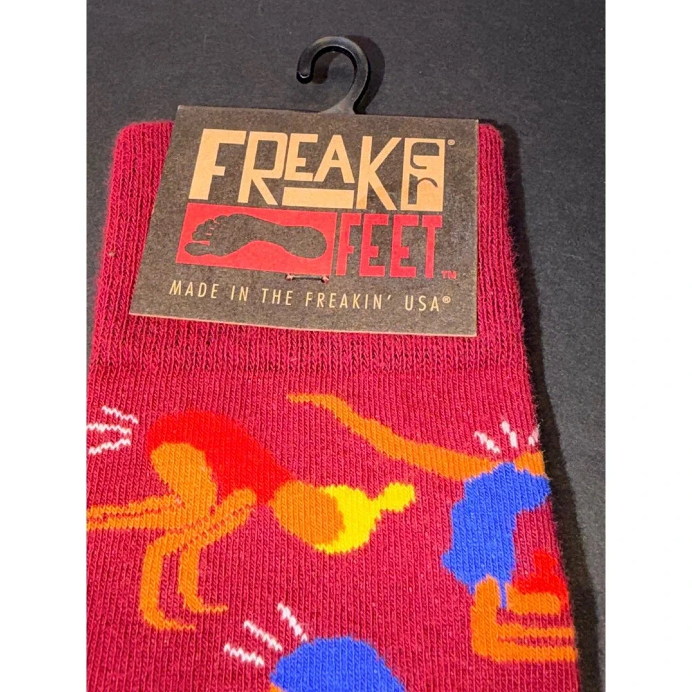 Freaker Feet Yoga Makes Me Fart Novelty Crew Socks Burgundy Red Made in USA NEW